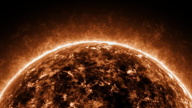 A close zooming shot of our closest star, the sun. Burning hot and heat everywhere.