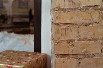 Close up shot of white brick wall and window
