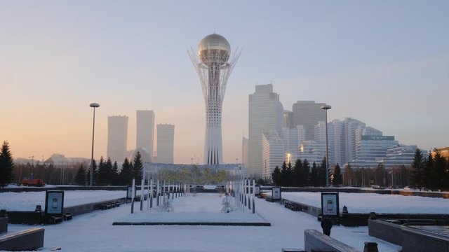 Famous Bayterek tower in Astana during sunset