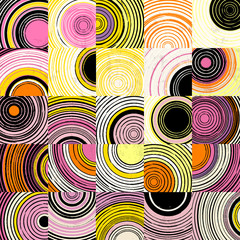 seamless background pattern, with circles, squares, strokes and splashes