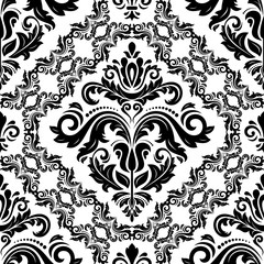 Classic seamless vector pattern. Damask orient black and white ornament. Classic vintage background. Orient ornament for fabric, wallpaper and packaging