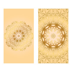 Cards Or Invitations Set With Mandala Ornament. Vector Illustration. For Wedding, Bridal, Valentine's Day, Greeting Card Invitation. Gold color