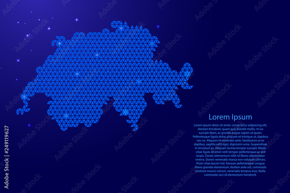 Poster switzerland map abstract schematic from blue triangles repeating pattern geometric background with n