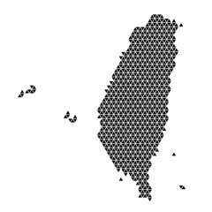 Taiwan map abstract schematic from black triangles repeating pattern geometric background with nodes. Vector illustration.