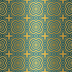 Ornamental Design. Modern Seamless Geometry Pattern. Vector Illustration. For Interior Design, Printing, Web And Textile Design. Gold blue color