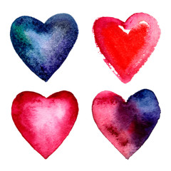 Fototapeta premium Set of hand-drawn watercolor hearts isolated on white background