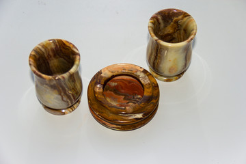 Onyx. Onyx products, ashtray and two glasses