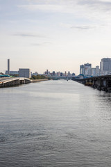 Naklejka premium 運河と高速道路とモノレール