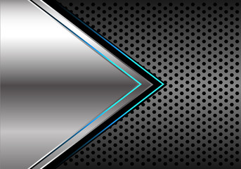 Abstract silver blue light arrow direction on dark grey metallic circle mesh design modern futuristic background vector illustration.