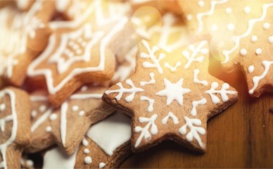 Tasty Christmas cookies  on background