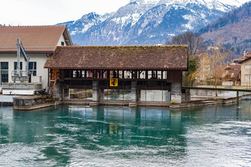 Fototapeta na wymiar Aare river in Interlaken, Switzerland