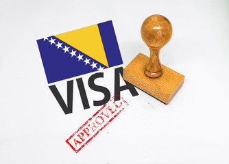 Bosnia and Herzegovina Visa Approved with Rubber Stamp and flag