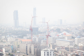 Fototapeta premium Bangkok , Thailand - February 13, 2019: Bangkok skyline with air pollution 