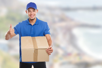 Postbote Paket Versand Post Lieferung liefern Paketzusteller Paketdienst Beruf Erfolg Textfreiraum...