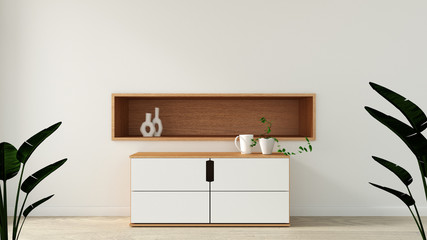 cabinet in modern empty room Japanese style,minimal designs. 3D rendering 