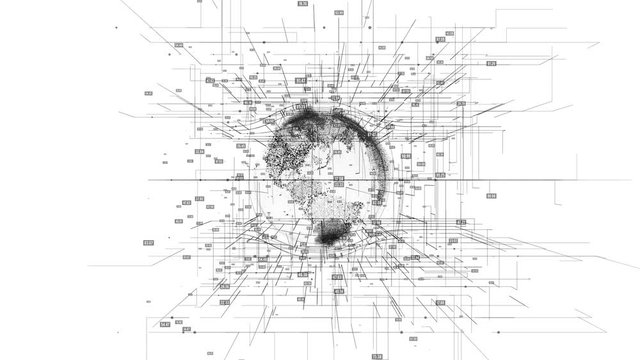 Big data visualization with digital Earth. HUD grid corners motion background. Analysis of information. Visual data infographics design. Available in 4K FullHD video render footage