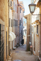 summer little stone street with stairs in herceg novi montenegro