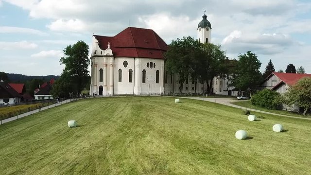 Flying a drone over a church