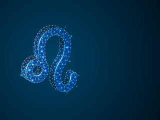 Leo Zodiac low poly abstract illustration consisting of points, lines, and shapes in the form of planets, stars and the universe. Raster digit wireframe concept. business concept