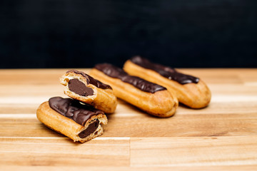 Eclair crispy creamy cake with dark chocolate