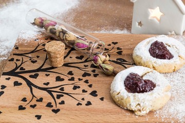 homemade marmalade cookies on the patterned presentation board
