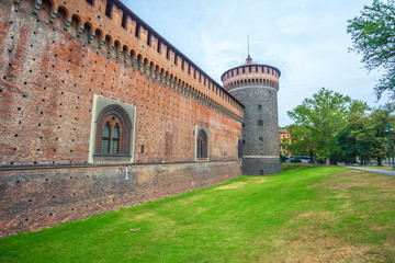 Fototapeta na wymiar Sforza Castle (Castello Sforzesco) is a castle in Milan, Italy