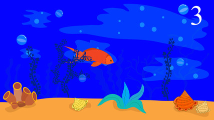 Marine background with fish, marine life, in the vector, designed for cards, banners, children's books, animation