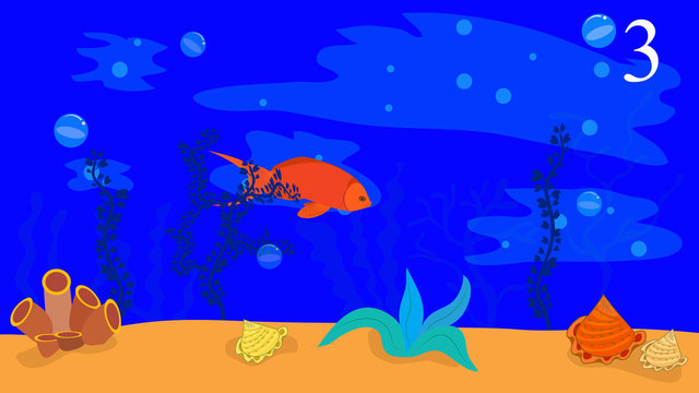 Marine background with fish, marine life, in the vector, designed for cards, banners, children's books, animation © marselsir