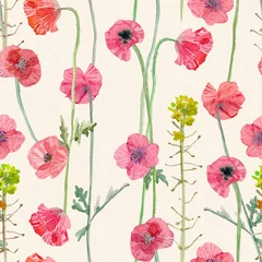 Wall murals Poppies graceful seamless texture with blossom of poppies. watercolor painting