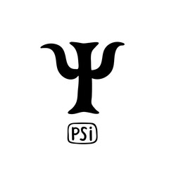 Psychology. Psi Greek letter symbol. Black of hand drawn icon on theme of psychology. Doodle style flat vector illustration