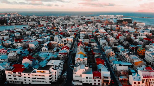 Reykjavik Skyline And Streets Aerial View