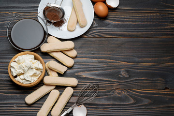 frame made of Ingredients for making traditional Italian dessert Tiramisu