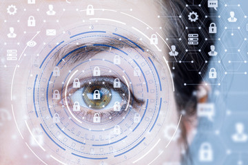 A human eye behind a cyber security system.