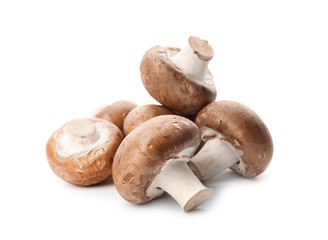 Fresh champignon mushrooms isolated on white. Healthy food