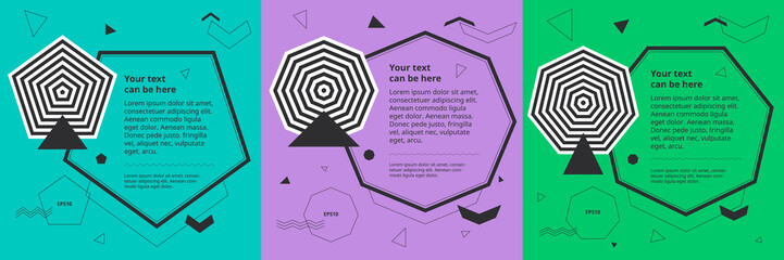 Set of design templates with polygons and creative elements. Plain geometric shapes in simple minimal banner. Spaces for text in graphic backgrounds. Abstract posters, covers.