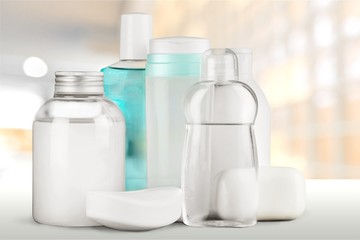 Cosmetic containers isolated on background