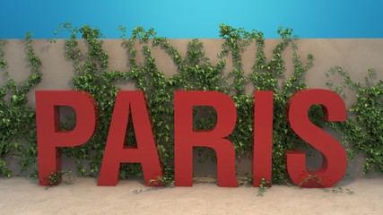 Red Paris title in front of ivy covered wall 3D render