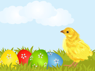 Chicken. Easter cute chicken. Easter greeting card. Vector illustration. 