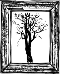 A sketch of tree silhouette in old frame