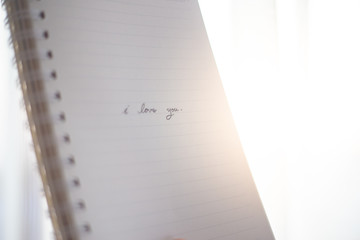 Hand writing " I Love You" on notebook