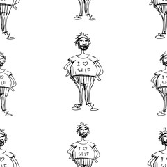 Seamless pattern of sketch of a lazy man