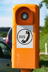 SOS emergency telephone box along the German autobahn, motorway