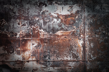 Background from old rusty metal sheets bonded to each other by argon welding