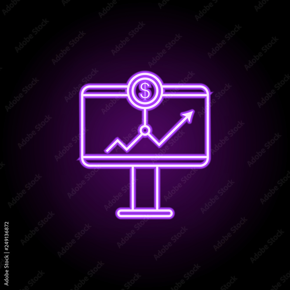Poster cryptocurrencies going up icon. elements of bitcoin blockchain in neon style icons. simple icon for 