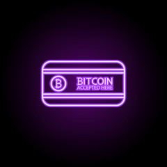 bitcoin accepted here icon. Elements of Bitcoin Blockchain in neon style icons. Simple icon for websites, web design, mobile app, info graphics