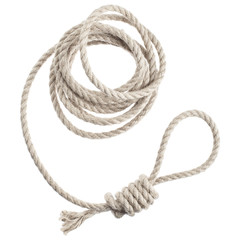 Roll of a thin rope with a loop for hanging, isolated on white background