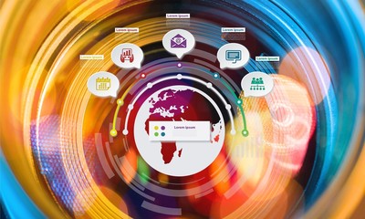 Camera lens with lens reflections on background.