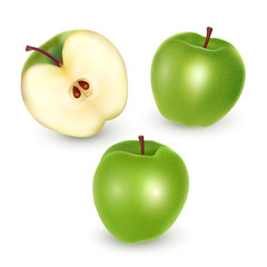 Set of green apples on white background, Ripe apples, vector illustration