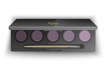 Modern eye shadow palette for smokey eyes. Mockup in 3d illustration, top view of cosmetic product on white background
