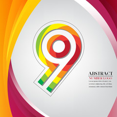 abstract number nine rainbow style, arc colorful background vector